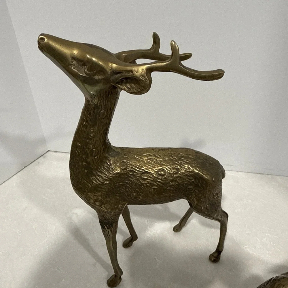 Vintage Large Brass Deer Buck And Doe Figurines Solid MCM